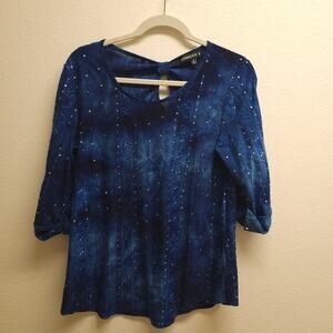 Chances R Blue Tie Dye Sequin Blouse Size S – Boho, Festival, Semi Sheer